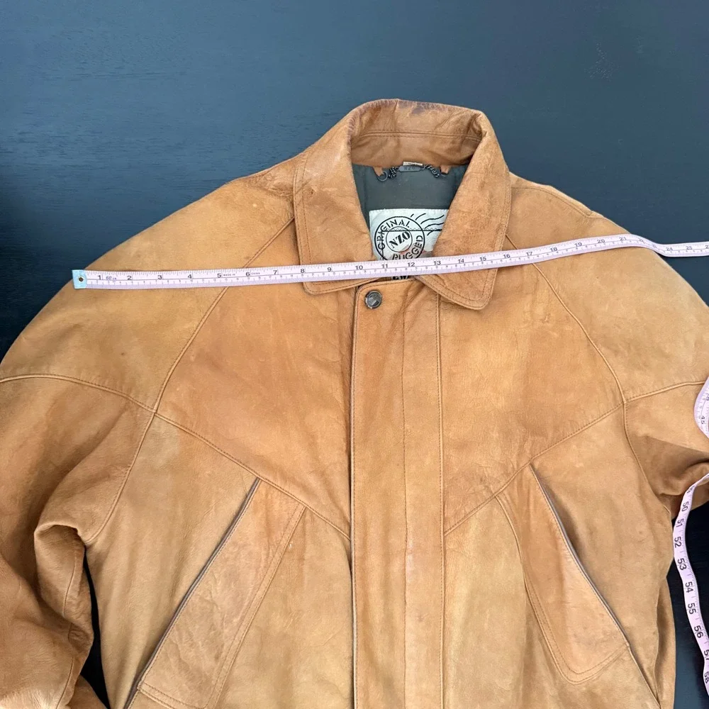 VTG 90s Leather Bomber Jacket L Tan Flight Aviator Rugged Streetwear‎ Gorpcore